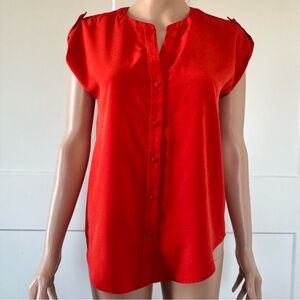 Ann Taylor Orange Cap Sleeves Button V Neck Blouse Top Shirt Petite XXSP